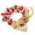 Two Row Red/ Pink Glass Nugget, Bead Flex Bracelet with Gold Organza Ribbon - 20cm L - view 6