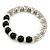 Antique Silver Tone Heart Etched Bead And 10mm Black Agate Stone Stretch Bracelet - 19cm L - view 4