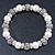Faux Pearls, Rose Shape Silver Tone Beads, Crystal Rings Stretch Bracelet - 18cm L - view 5