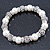 Faux Pearls, Rose Shape Silver Tone Beads, Crystal Rings Stretch Bracelet - 18cm L - view 6
