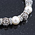 Faux Pearls, Rose Shape Silver Tone Beads, Crystal Rings Stretch Bracelet - 18cm L - view 4