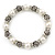 Faux Pearls, Rose Shape Silver Tone Beads, Crystal Rings Stretch Bracelet - 18cm L - view 7