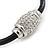 Black Leather Bracelet With Silver Tone Crystal Magnetic Closure - 18cm L - view 4