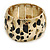 Gold Tone Wide Hammered With Leopard Print Flex Bracelet - 19cm L - view 7
