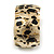 Gold Tone Wide Hammered With Leopard Print Flex Bracelet - 19cm L - view 5