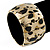 Gold Tone Wide Hammered With Leopard Print Flex Bracelet - 19cm L - view 3