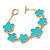Cyan Blue Enamel Floral Bracelet With T-Bar Closure In Gold Tone - 16cm L (For Small Wrists Only) - view 7