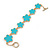 Cyan Blue Enamel Floral Bracelet With T-Bar Closure In Gold Tone - 16cm L (For Small Wrists Only) - view 2