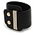 Statement Wide Black Leather Style with Crystal Closure Bracelet - 18cm L - view 9
