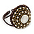 Antique White/ Bronze Shell Bead, Dome Shape Woven Flex Cuff Bracelet - Adjustable - view 7