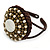 Antique White/ Bronze Shell Bead, Dome Shape Woven Flex Cuff Bracelet - Adjustable - view 10