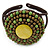 Lime Green/ Bronze Shell Bead, Dome Shape Woven Flex Cuff Bracelet - Adjustable - view 7