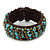 Turquoise Chips, Bronze Bead, Dark Brown Cotton Thread Flex Wire Cuff Bracelet - Adjustable - view 5
