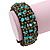 Turquoise Chips, Bronze Bead, Dark Brown Cotton Thread Flex Wire Cuff Bracelet - Adjustable - view 2