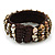 Sea Shell Chips, Bronze Bead, Dark Brown Cotton Thread Flex Wire Cuff Bracelet - Adjustable - view 4