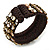 Sea Shell Chips, Bronze Bead, Dark Brown Cotton Thread Flex Wire Cuff Bracelet - Adjustable - view 6
