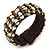 Sea Shell Chips, Bronze Bead, Dark Brown Cotton Thread Flex Wire Cuff Bracelet - Adjustable