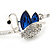 Exquisite Clear Crystal, Blue CZ Swan Bracelet In Rhodium Plating - 18cm L/ 5cm Ext - view 3