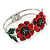 Red/ Black/ Green Enamel, Crystal Poppy Floral Hinged Bangle Bracelet In Silver Tone - 19cm L - view 7