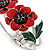Red/ Black/ Green Enamel, Crystal Poppy Floral Hinged Bangle Bracelet In Silver Tone - 19cm L - view 3