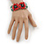 Red/ Black/ Green Enamel, Crystal Poppy Floral Hinged Bangle Bracelet In Silver Tone - 19cm L - view 2