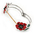 Red/ Black/ Green Enamel, Crystal Poppy Floral Hinged Bangle Bracelet In Silver Tone - 19cm L - view 4