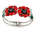 Red/ Black/ Green Enamel, Crystal Poppy Floral Hinged Bangle Bracelet In Silver Tone - 19cm L - view 9