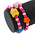 Children's/ Teen's / Kid's Pink Wood Bead with Flowers and Butterfly's Flex Bracelet - Set of 2pcs - Adjustable - view 3