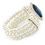 Bridal, Wedding, Prom Multistrand Glass Pearl with Square Montana Blue Glass Pendant Flex Bracelet - 18cm L - view 6