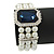 Bridal, Wedding, Prom Multistrand Glass Pearl with Square Montana Blue Glass Pendant Flex Bracelet - 18cm L - view 7