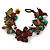 Handmade Multicoloured Leather Flowers, Wood Bead Bracelet with Button and Loop Closure - 16cm L (For smaller wrists)