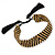 Handmade Gold/ Black Glass with Silk Tassel Wristband Bracelet - Adjustable - view 7