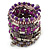 Wide Coiled Ceramic, Acrylic, Glass Bead Bracelet (Purple, Fuchsia, Pink, Silver) - Adjustable - view 7