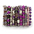 Wide Coiled Ceramic, Acrylic, Glass Bead Bracelet (Purple, Fuchsia, Pink, Silver) - Adjustable - view 8