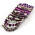 Wide Coiled Ceramic, Acrylic, Glass Bead Bracelet (Purple, Fuchsia, Pink, Silver) - Adjustable - view 4