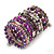 Wide Coiled Ceramic, Acrylic, Glass Bead Bracelet (Purple, Fuchsia, Pink, Silver) - Adjustable - view 6