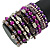Wide Coiled Ceramic, Acrylic, Glass Bead Bracelet (Purple, Fuchsia, Pink, Silver) - Adjustable - view 3