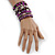 Wide Coiled Ceramic, Acrylic, Glass Bead Bracelet (Purple, Fuchsia, Pink, Silver) - Adjustable - view 2
