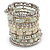 Wide Coiled Ceramic, Acrylic, Glass Bead Bracelet (White, Cream, Silver) - Adjustable