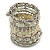 Wide Coiled Ceramic, Acrylic, Glass Bead Bracelet (White, Cream, Silver) - Adjustable - view 7