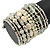 Wide Coiled Ceramic, Acrylic, Glass Bead Bracelet (White, Cream, Silver) - Adjustable - view 3