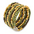 Dusty Light Green Glass, Brown & Gold Tone Acrylic Bead Coiled Flex Bracelet - Adjustable - view 5