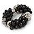 Chunky Black Ceramic, Grey Crystal Bead Flex Bracelet - up to 18cm L - view 4