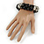 Chunky Black Ceramic, Grey Crystal Bead Flex Bracelet - up to 18cm L - view 2