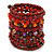 Wide Coiled Ceramic, Acrylic, Glass Bead Bracelet (Red, Coral, Orange, Brown) - Adjustable