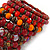 Wide Coiled Ceramic, Acrylic, Glass Bead Bracelet (Red, Coral, Orange, Brown) - Adjustable - view 8