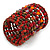 Wide Coiled Ceramic, Acrylic, Glass Bead Bracelet (Red, Coral, Orange, Brown) - Adjustable - view 5