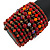 Wide Coiled Ceramic, Acrylic, Glass Bead Bracelet (Red, Coral, Orange, Brown) - Adjustable - view 4
