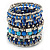 Wide Coiled Ceramic, Acrylic, Glass Bead Bracelet (Blue, Teal, Silver) - Adjustable