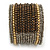 Boho Brown/ Metallic Silver/ Gold Glass & Acrylic Bead Cuff Bracelet - Adjustable (To All Sizes) - view 4